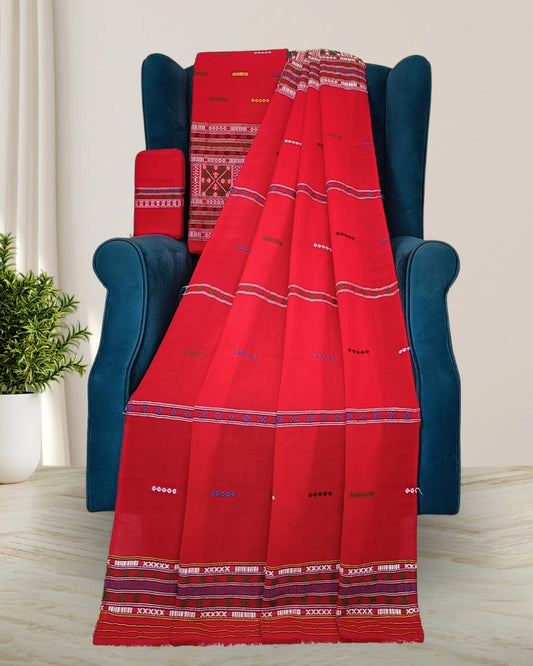 Gero design padmini cotton mekhela sador -Red