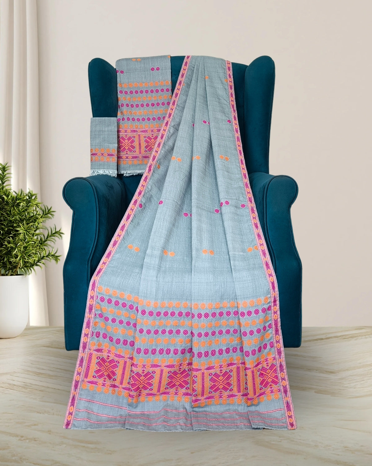 Padmini cotton Mising mekhela sador -Gray