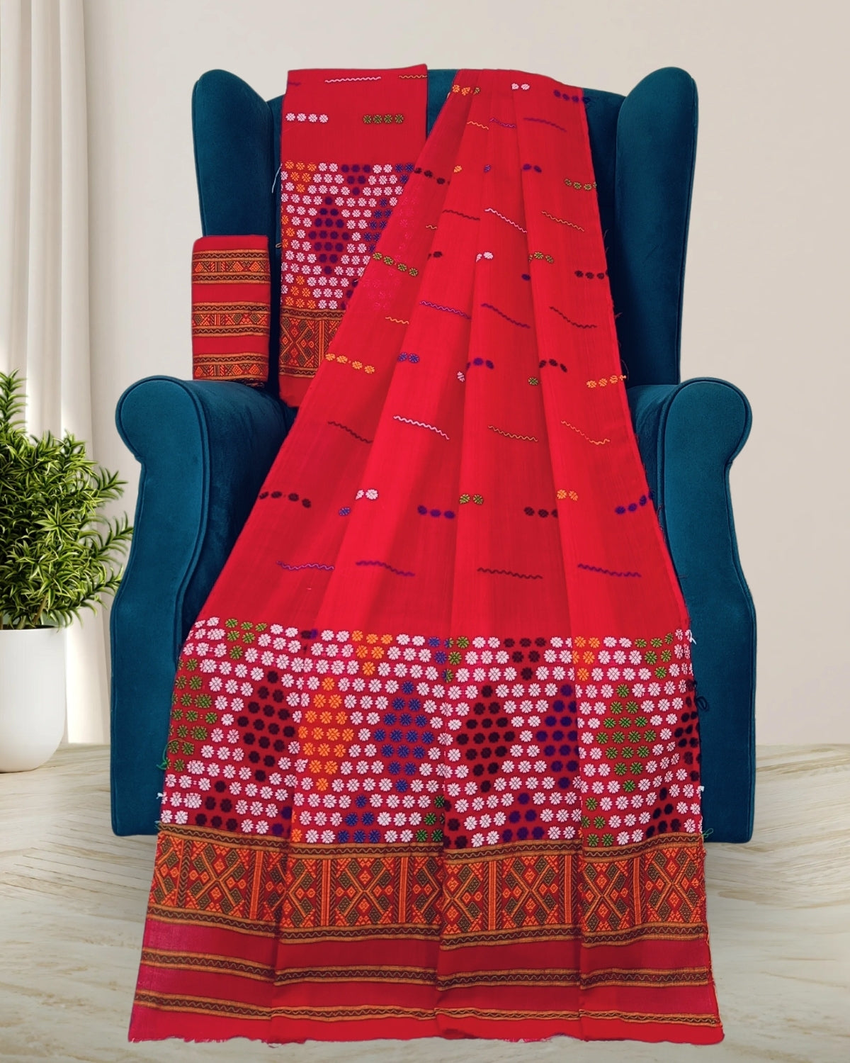 Padmini cotton Mising mekhela sador - Red