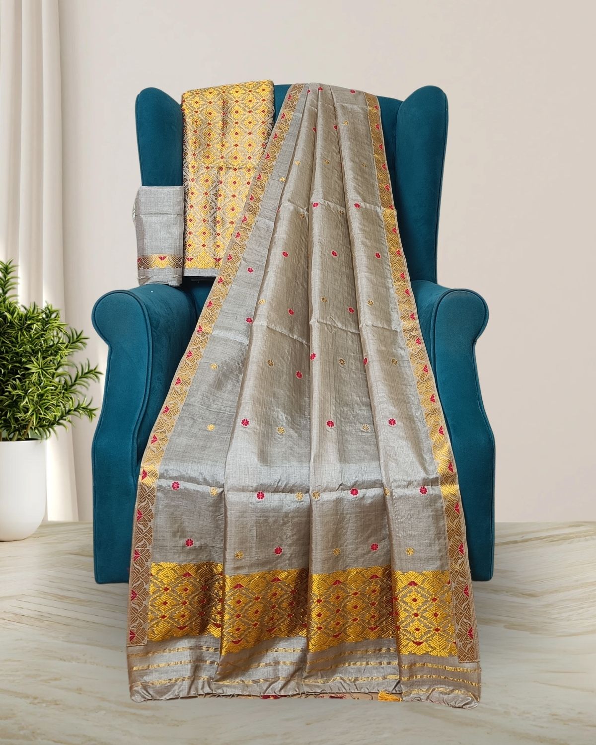 Pure tussar silk mekhela sador