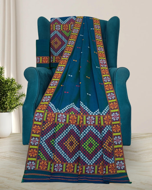 Sea green padmini cotton Mising mekhela sador