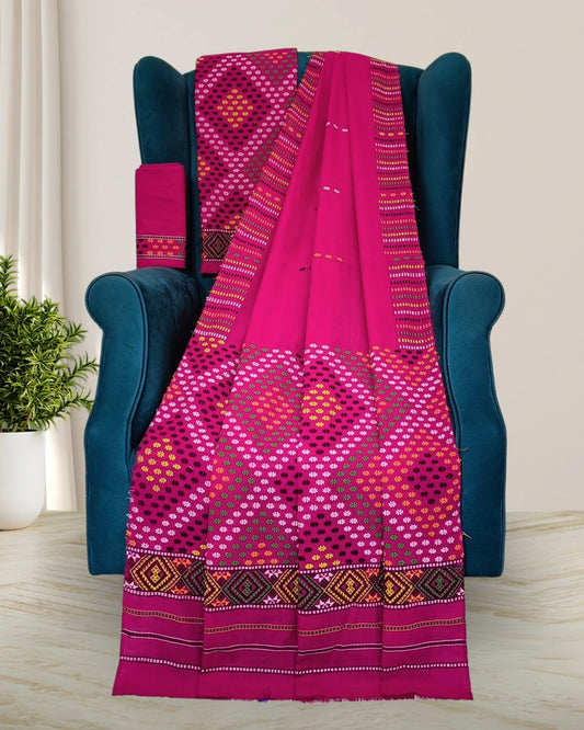 Padmini cotton Mising mekhela sador -Pink