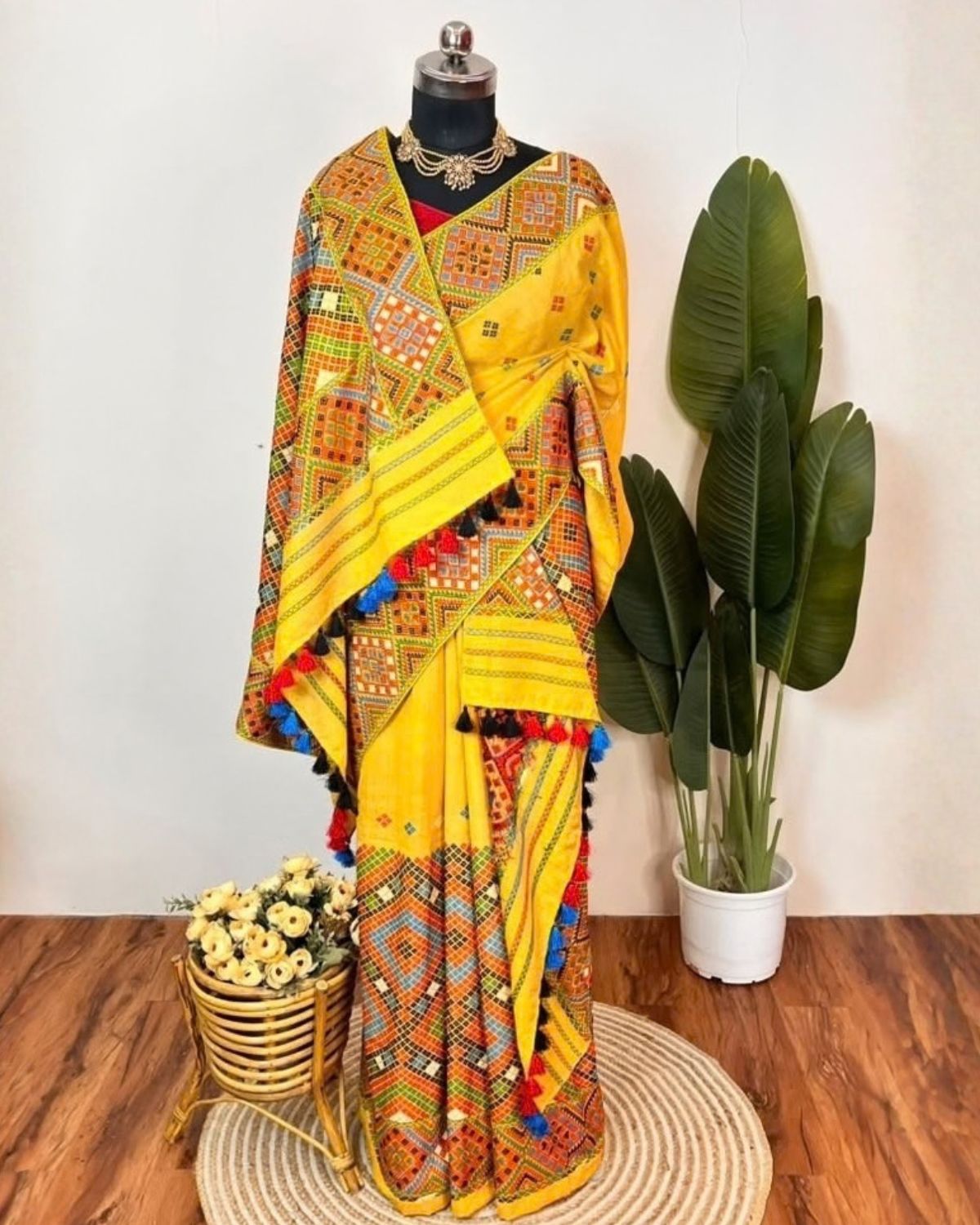 Padmini cotton x Tussar silk mekhela sador- DMC motifs