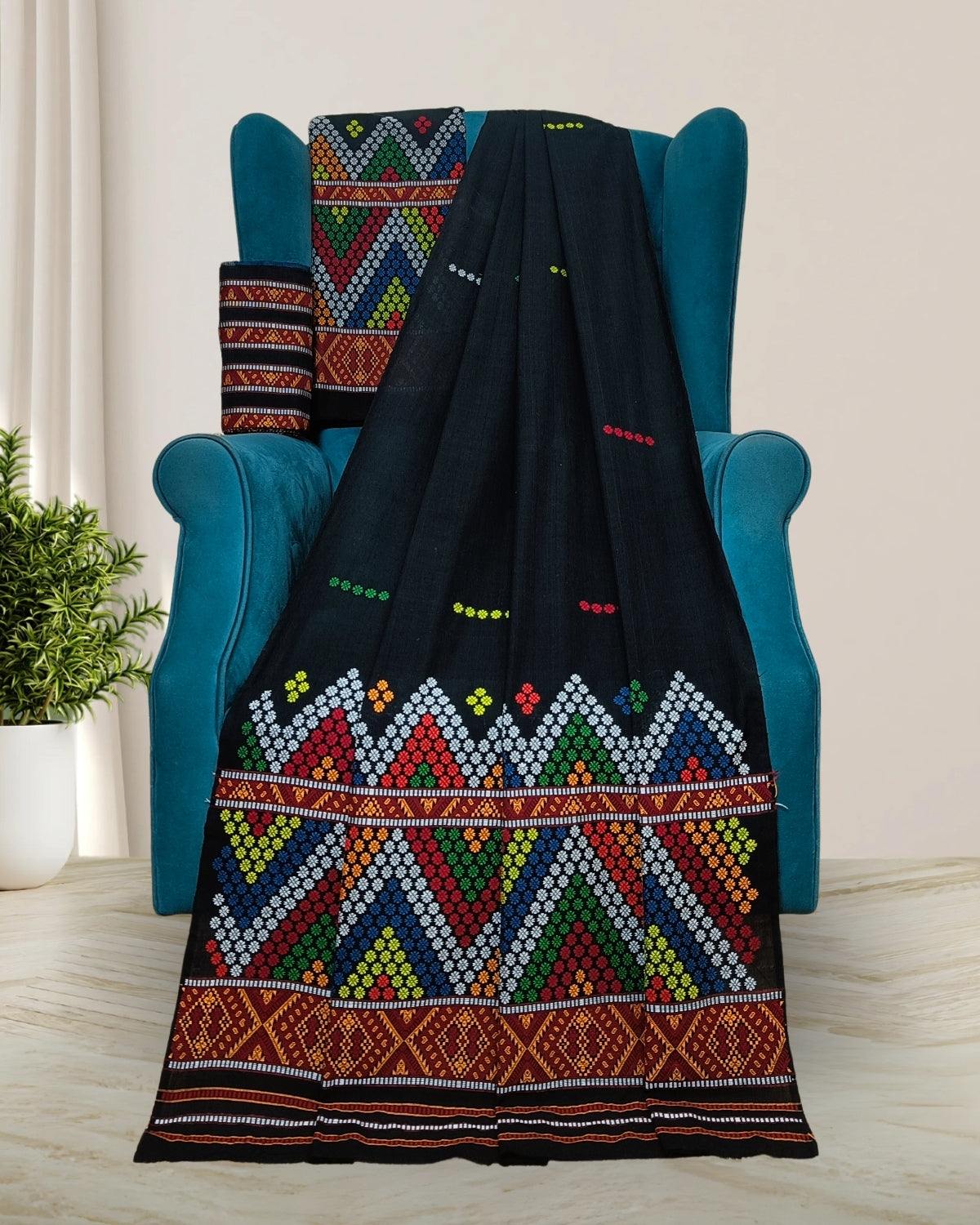Padmini cotton Mising mekhela sador -Black