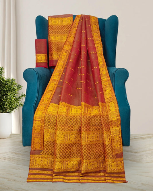 Dyed semi nuni Mising mekhela sador - DMC motifs