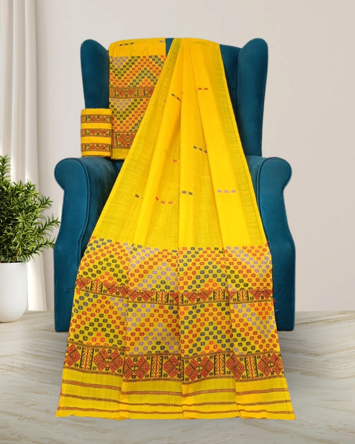 Padmini cotton Mising mekhela sador -Yellow