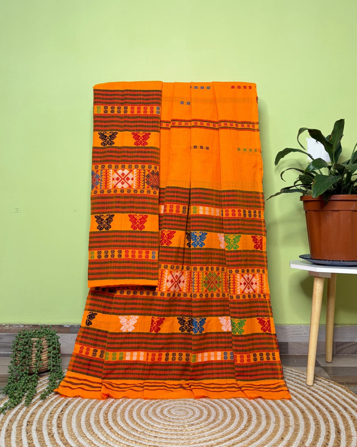 Ribi design Mising mekhela sador - Orange