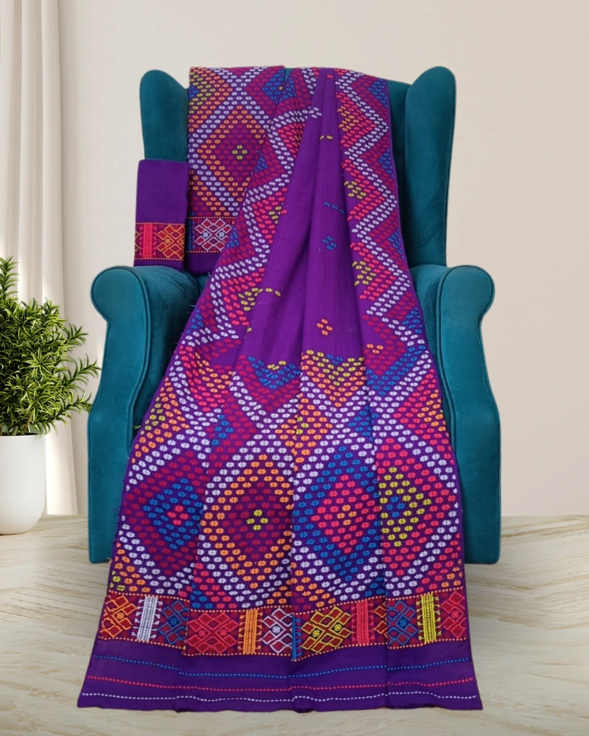 Purple padmini cotton Mising mekhela sador