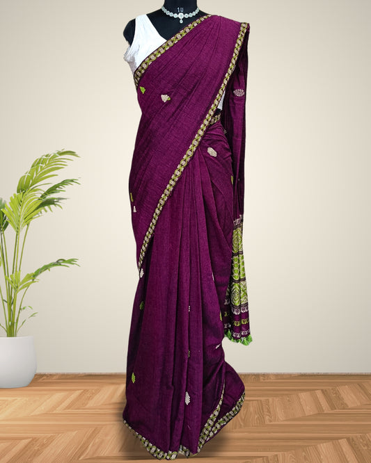 Purple pure cotton saree with designer motifs