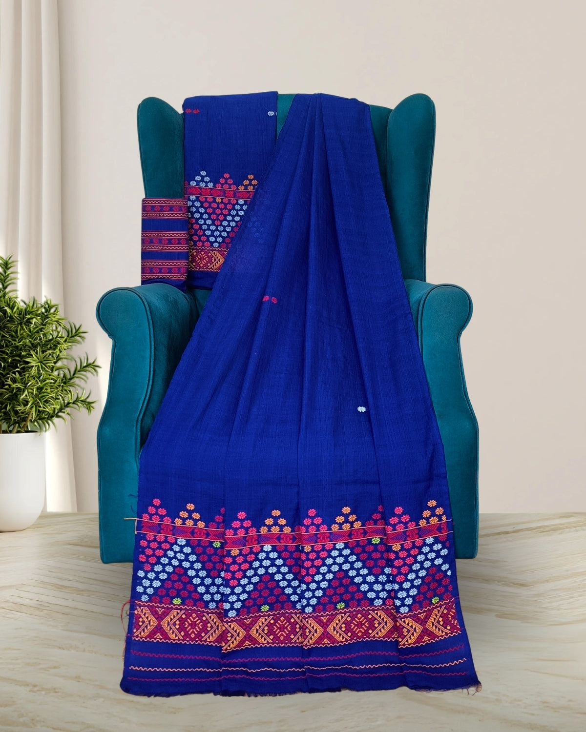 Padmini cotton Mising mekhela sador -Royal blue