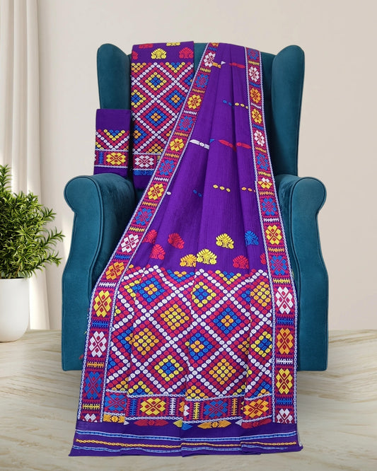 Royal purple padmini cotton Mising mekhela sador