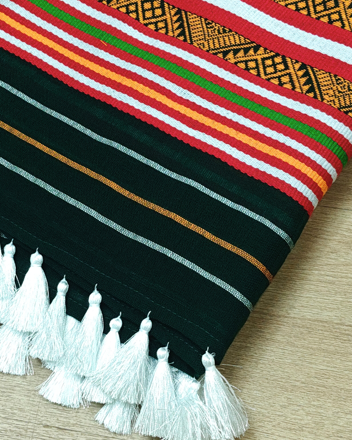 Ribi design Mising mekhela sador - Forest green