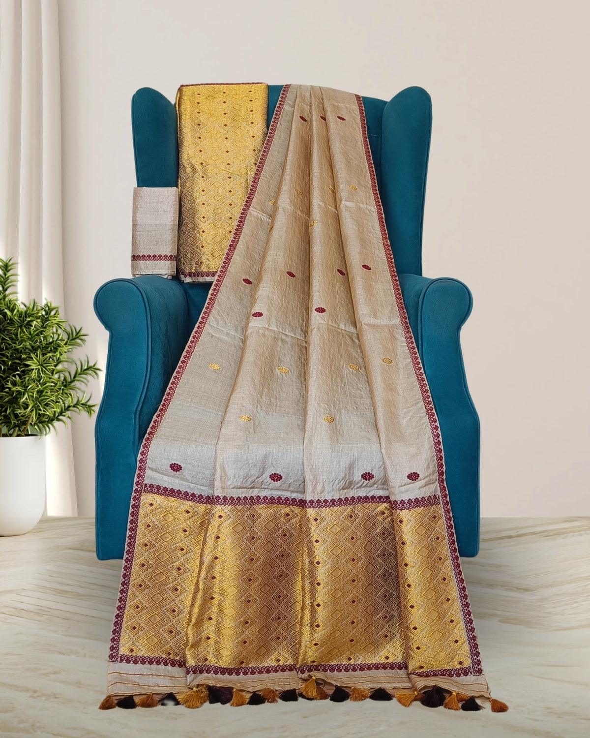 Pure tussar silk mekhela sador - Guna work