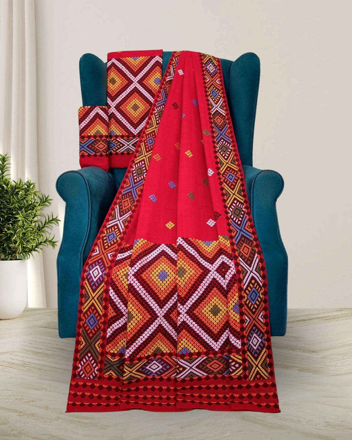 Padmini cotton Mising mekhela sador - DMC motifs