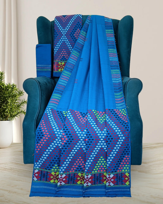 Padmini cotton Mising mekhela sador - Blue
