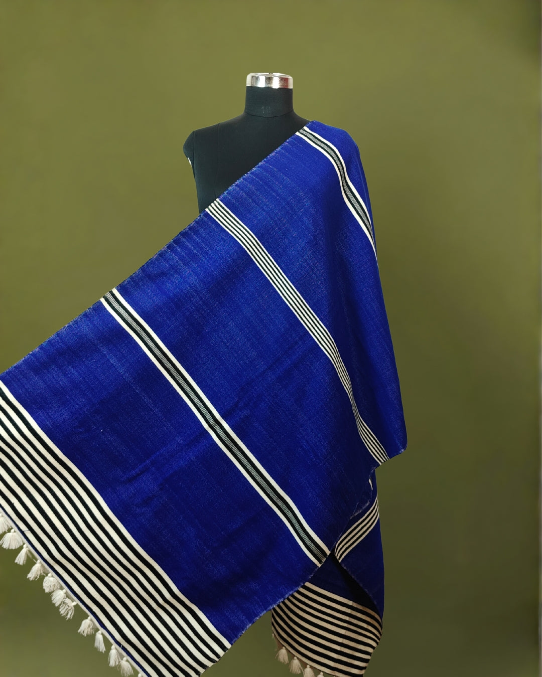 Mising Ribi design woolen Stole - Blue