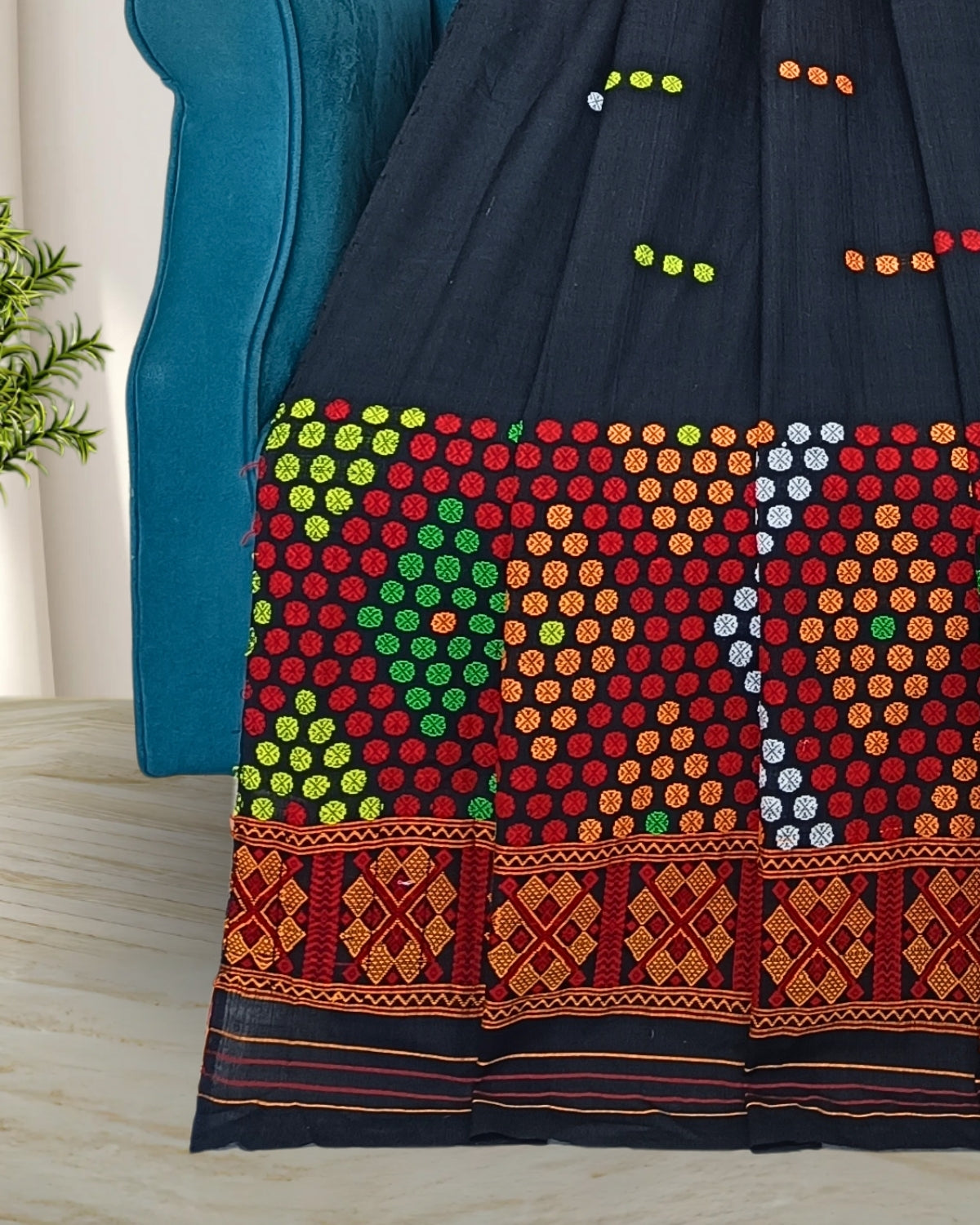 Padmini cotton Mising mekhela sador - Black