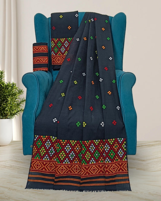 Black padmini cotton  Mising mekhela sador