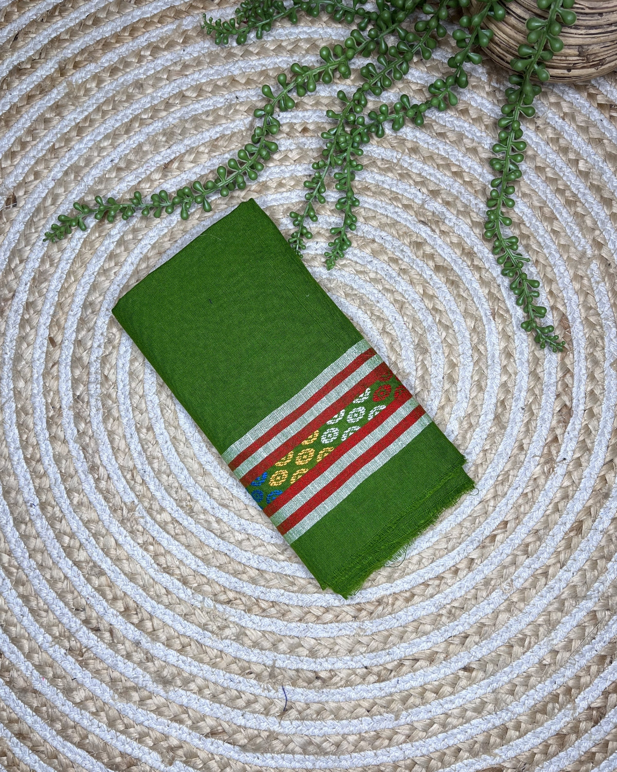 Ribi design Mising mekhela sador -Green