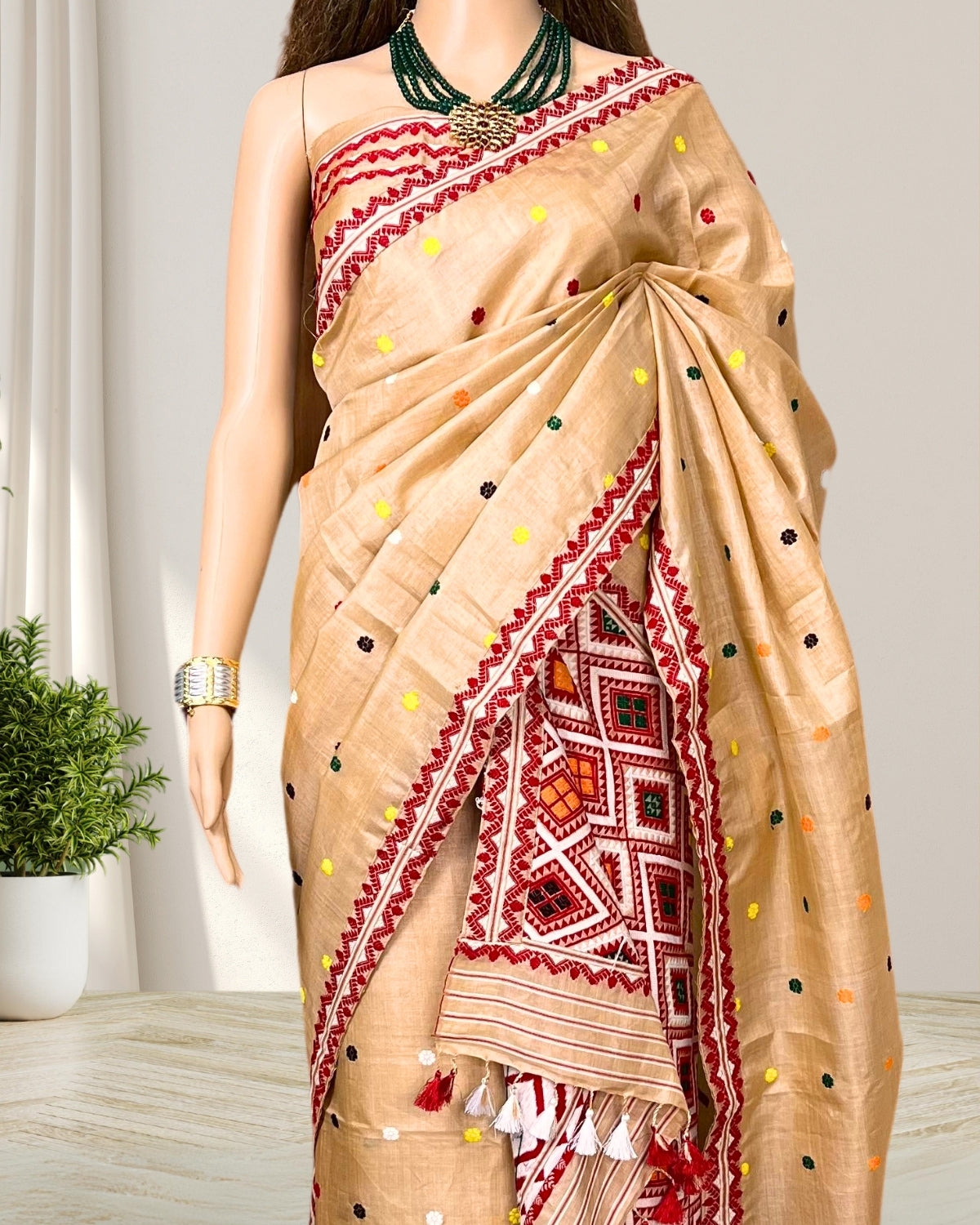 Tussar Silk Mekhela Chadar in Mising tribal design