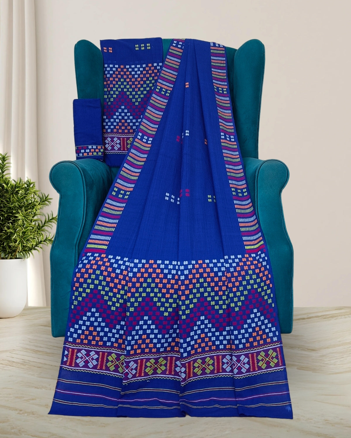 Padmini cotton Mising mekhela sador -Royal blue
