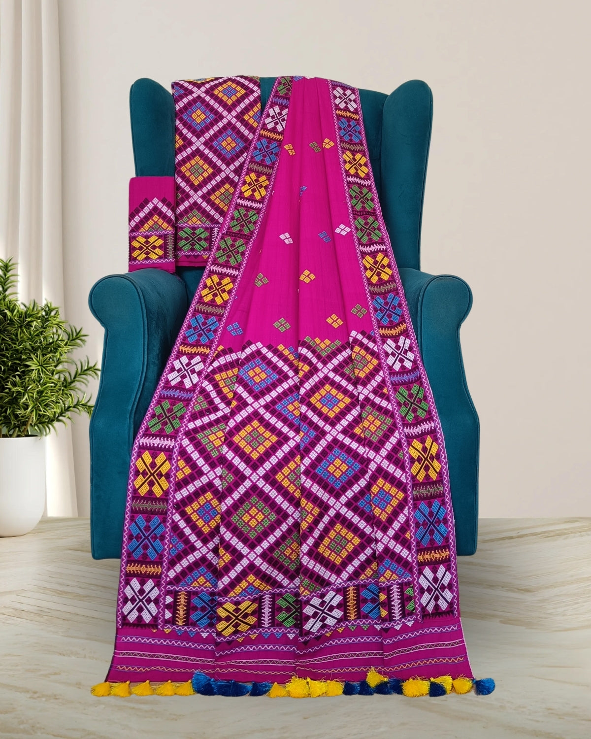 Padmini cotton Mising mekhela sador - DMC motifs
