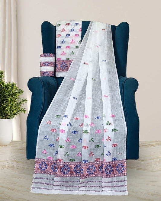 Padmini cotton Mising mekhela sador-White 