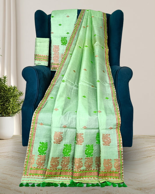 Dyed tussar silk mekhela chadar