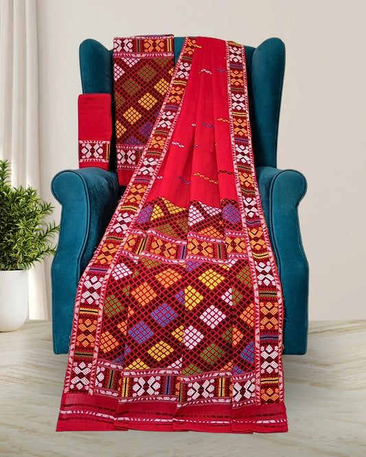 Red padmini cotton Mising mekhela chadar
