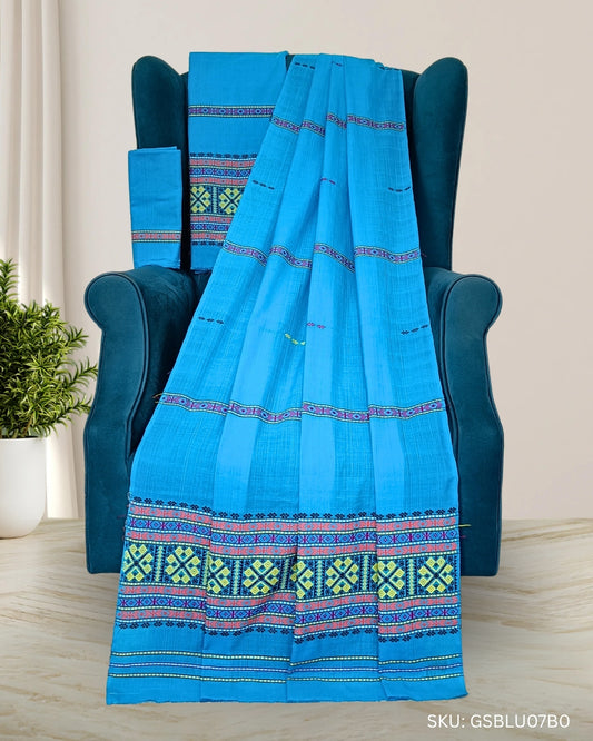 Gaseng design Mising mekhela chadar - Sky blue
