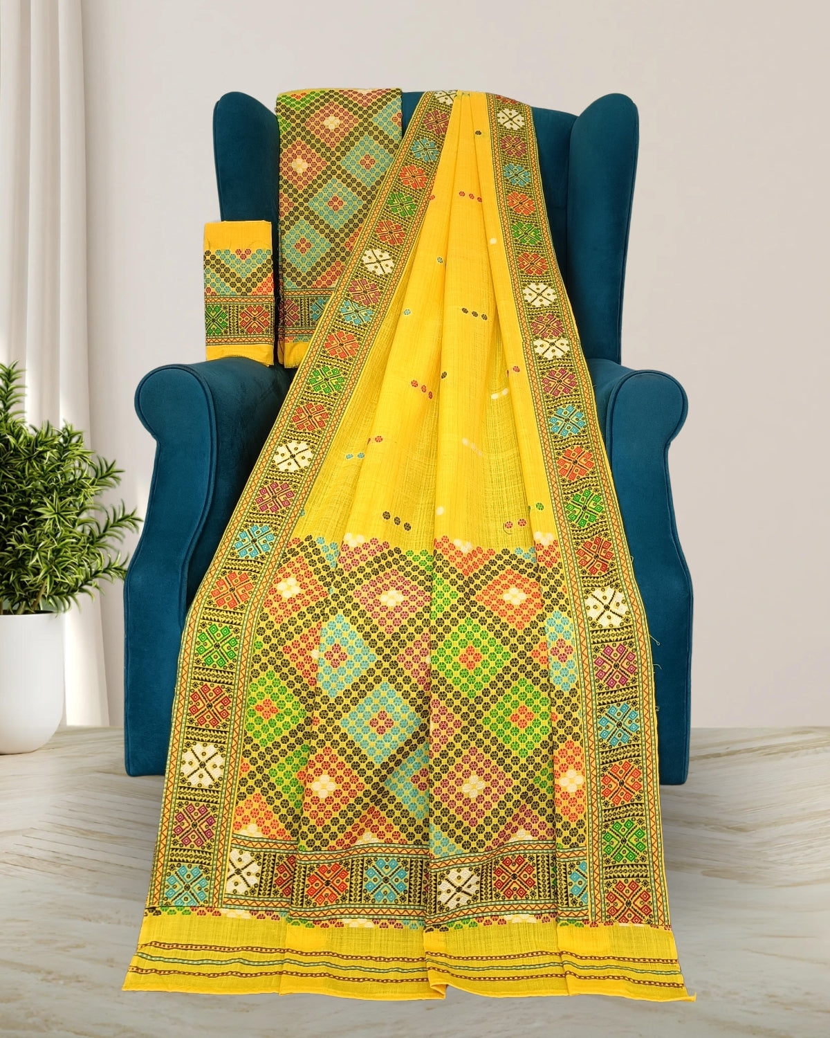 Yellow padmini cotton Mising mekhela sador