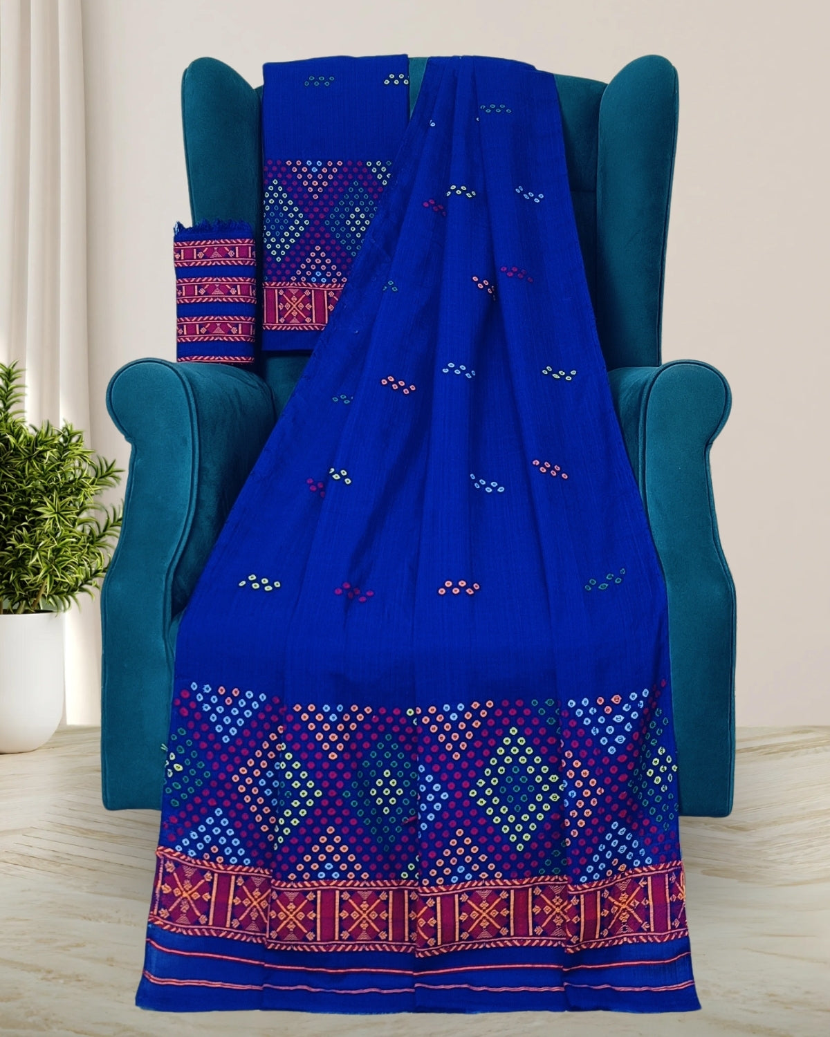 Padmini cotton Mising mekhela sador - Blue