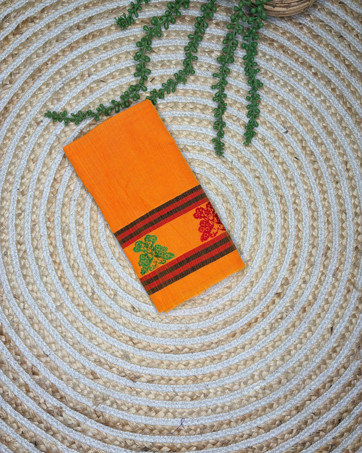 Ribi design Mising mekhela sador - Orange