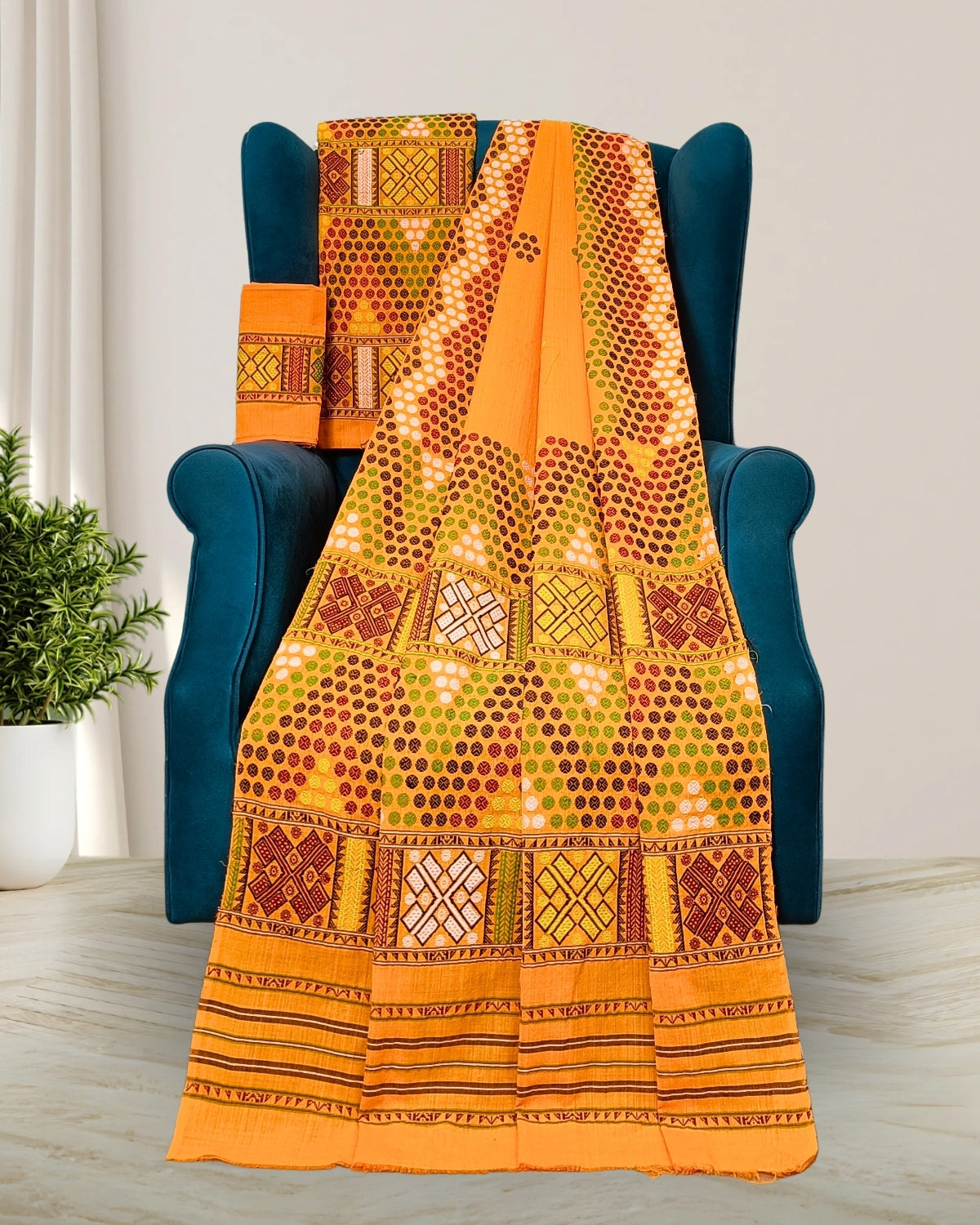 Orange padmini cotton Mising mekhela sador