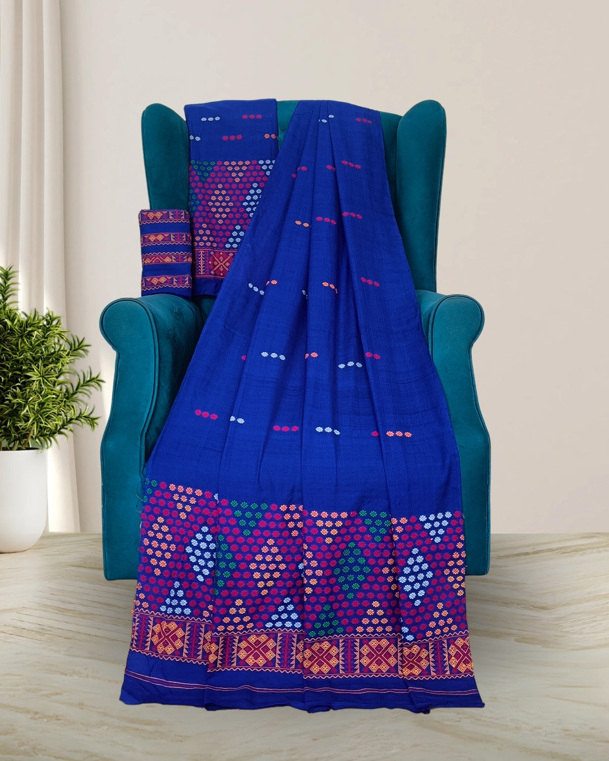 Padmini cotton Mising mekhela sador -Royal blue