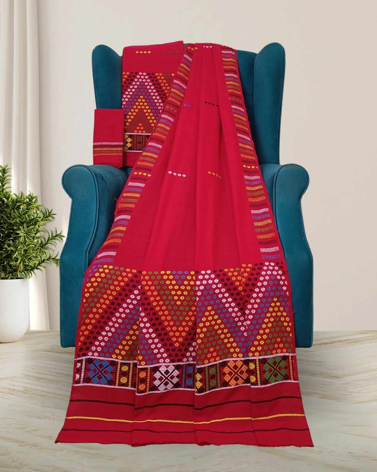 Padmini cotton Mising mekhela sador - Red