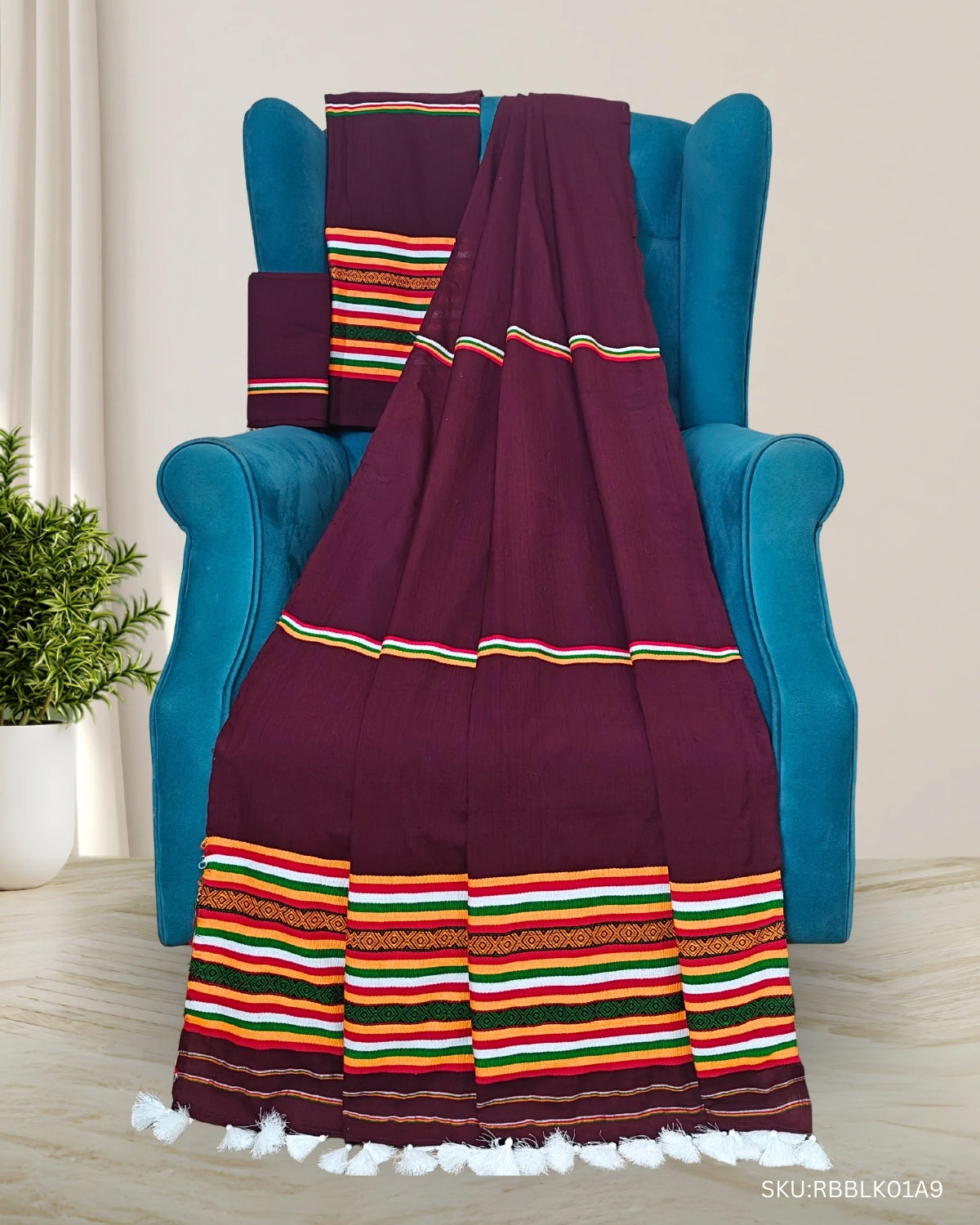 Ribi design Mising mekhela sador - Brown