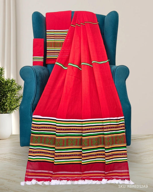 Ribi design padmini cotton Mising mekhela sador - Red