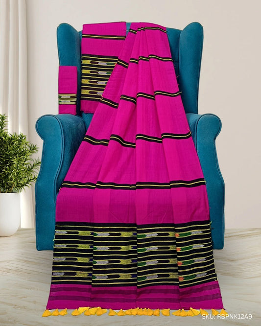 Ribi design Mising mekhela sador - Pink