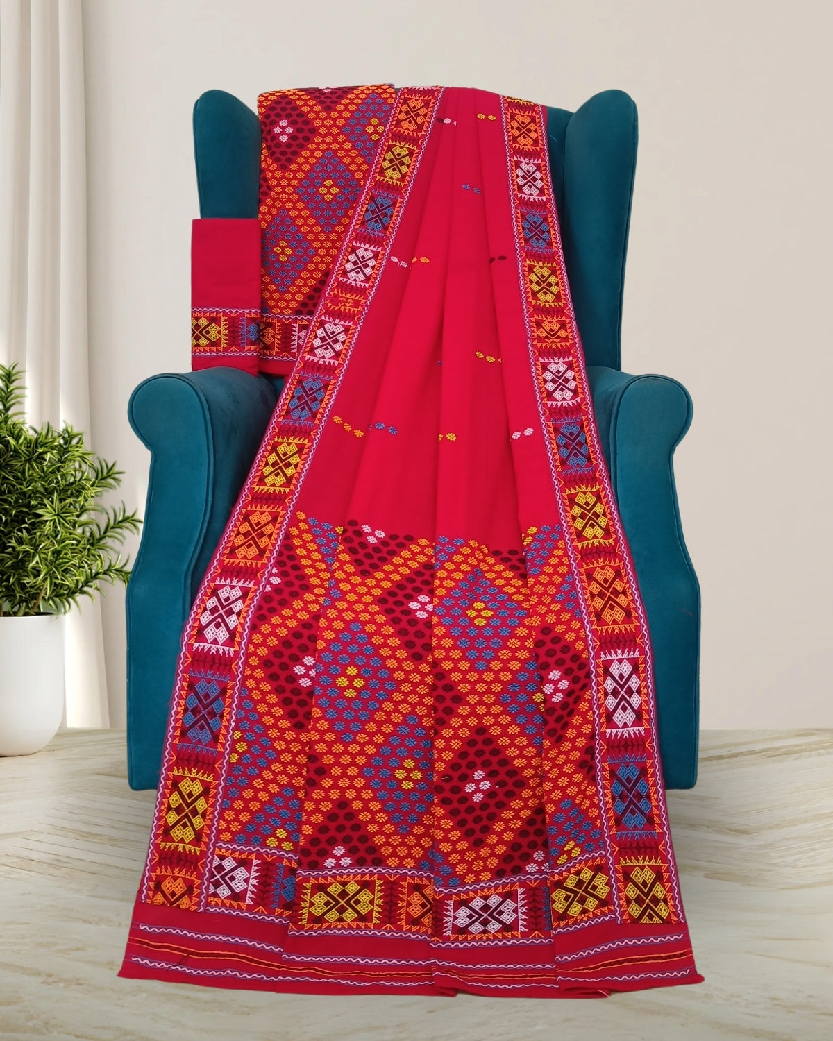 Red padmini cotton Mising mekhela sador