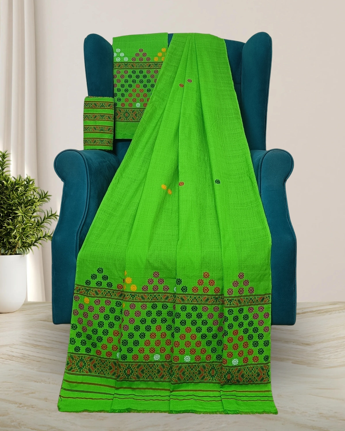 Padmini cotton Mising mekhela sador - Green
