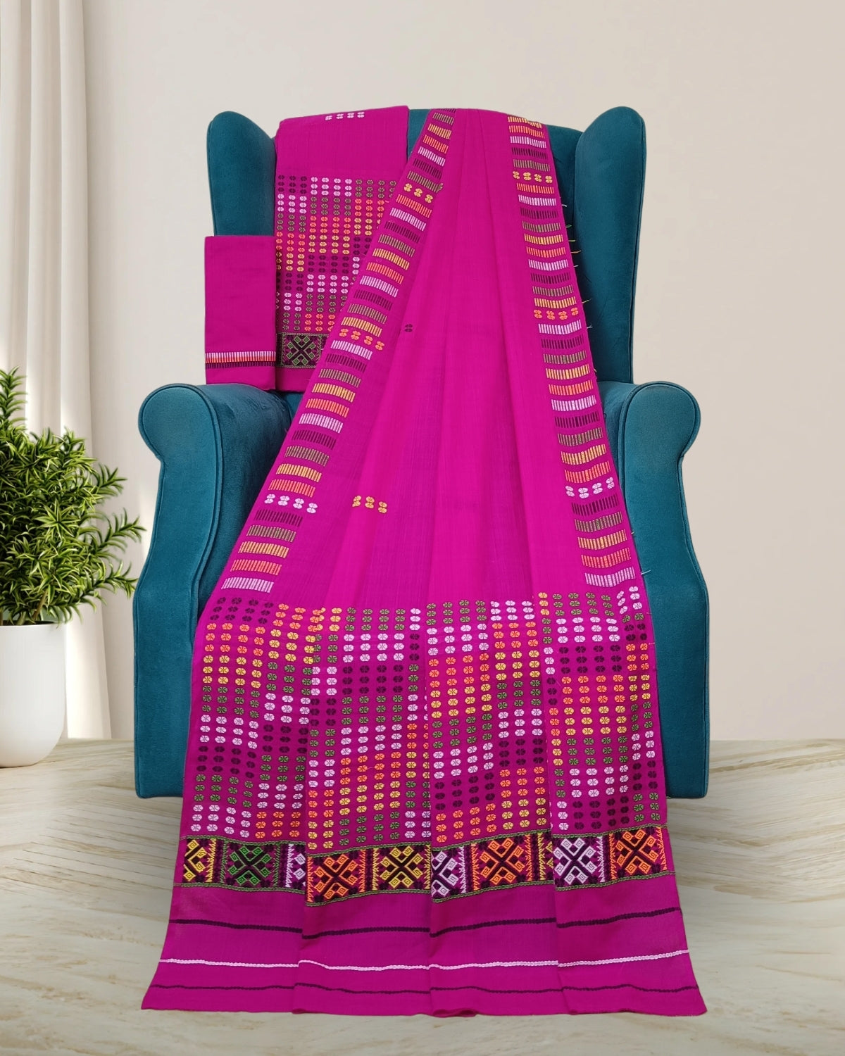 Padmini cotton Mising mekhela sador -Rani pink