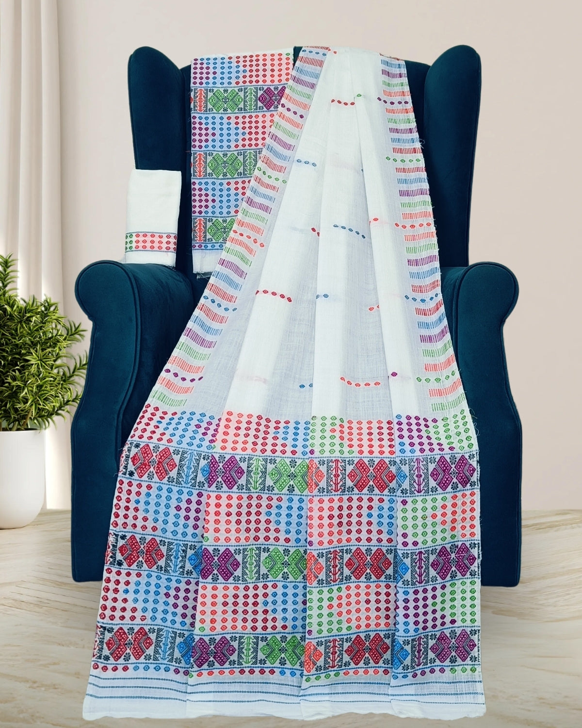 Padmini cotton Mising mekhela sador - White