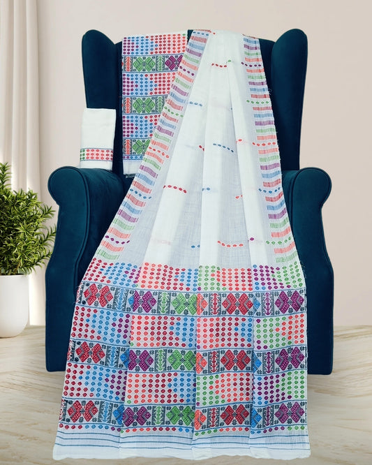 Padmini cotton Mising mekhela sador - White