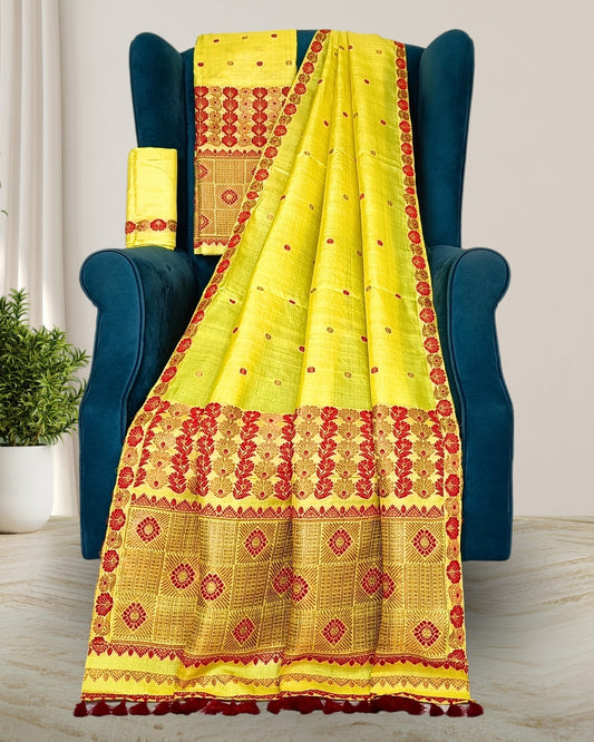 Dyed tussar silk mekhela chadar