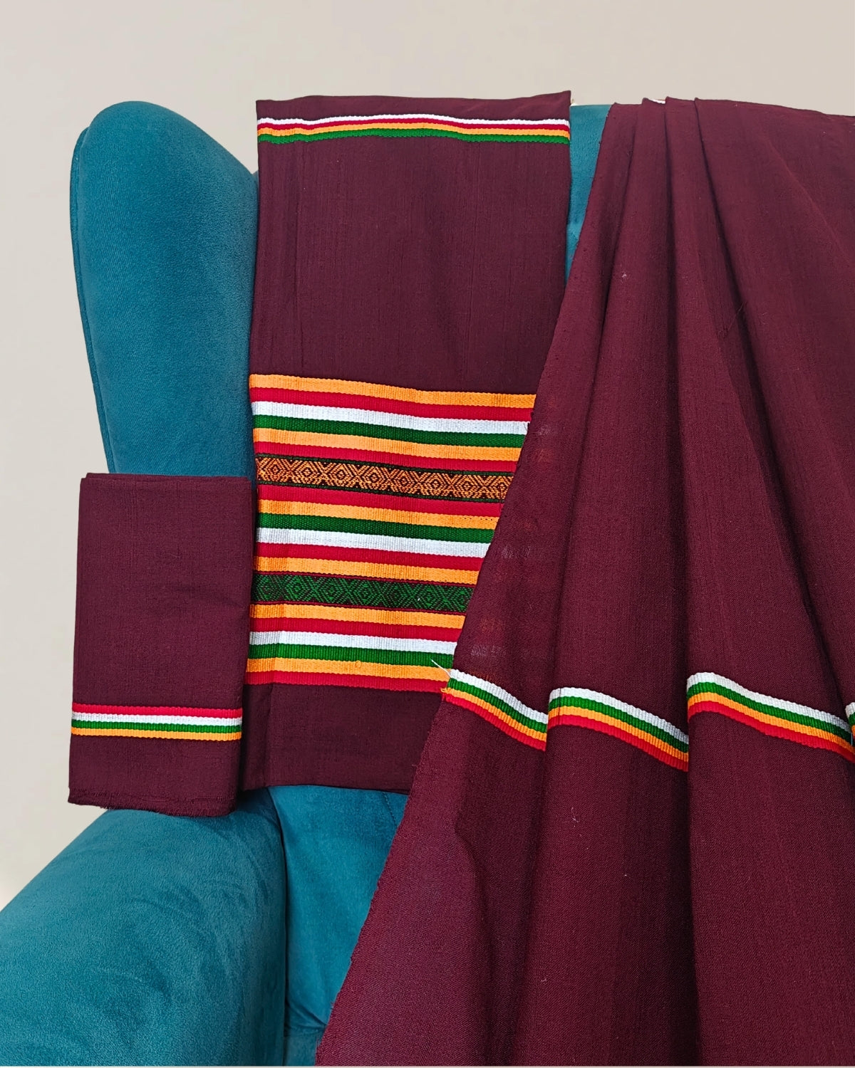 Ribi design Mising mekhela sador - Brown