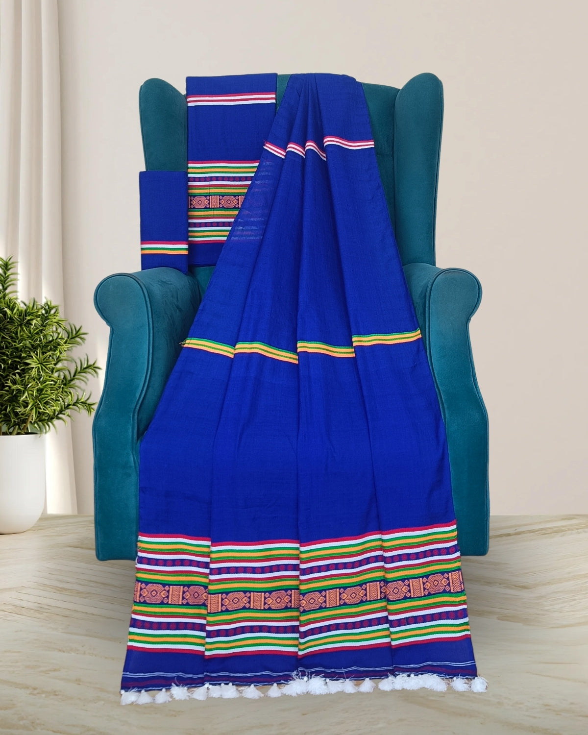 Ribi design Mising mekhela sador - Royal blue