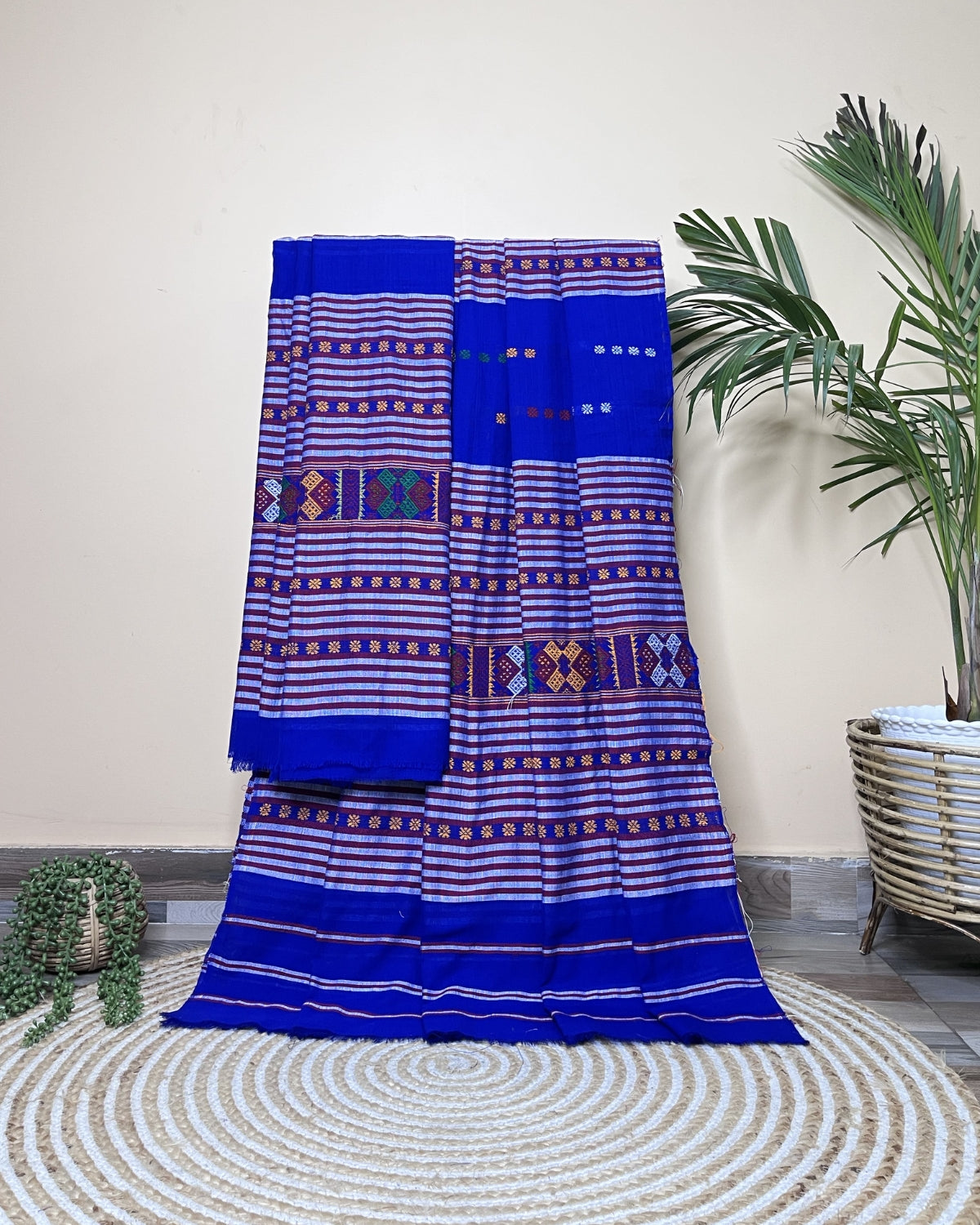 Ribi design Mising mekhela sador -Royal blue