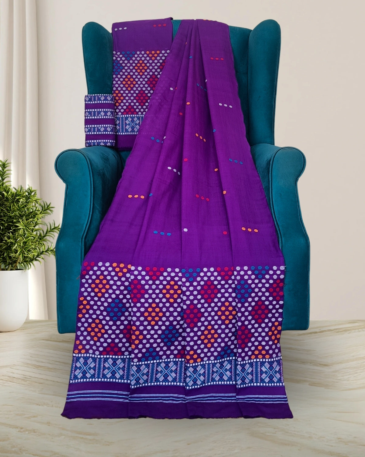 Padmini cotton Mising mekhela sador -Purple