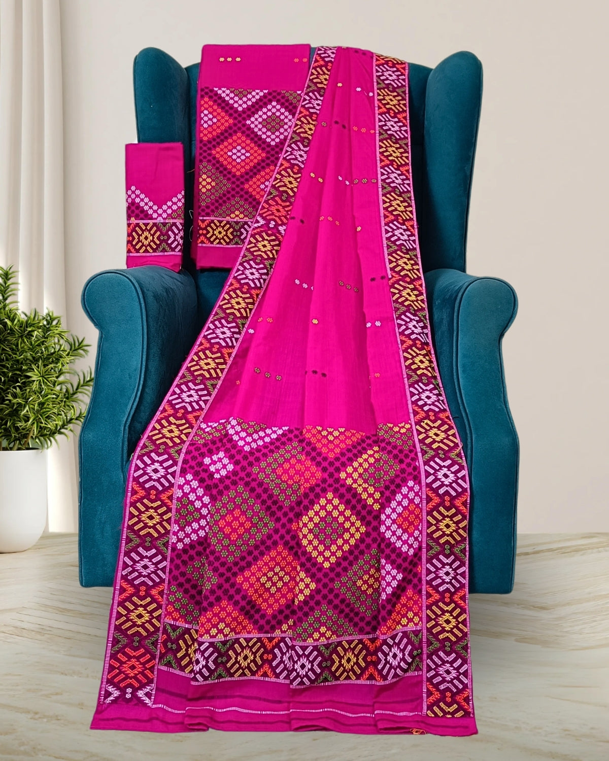 Rani pink padmini cotton  Mising mekhela chadar